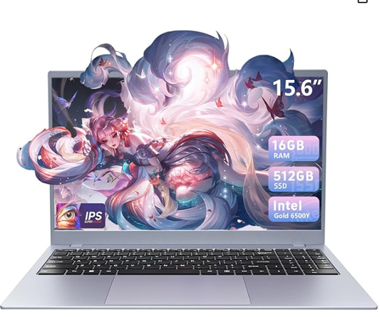 15.6 Inch Laptop-Computer, 16GB RAM 512GB SSD, Laptop with Gold 6500Y (Beat N5095, Up to 3.4GHz),1080P FHD IPS Display, Win11, Office 2024, Long Battery Life, Type-C, Silver, Laptops