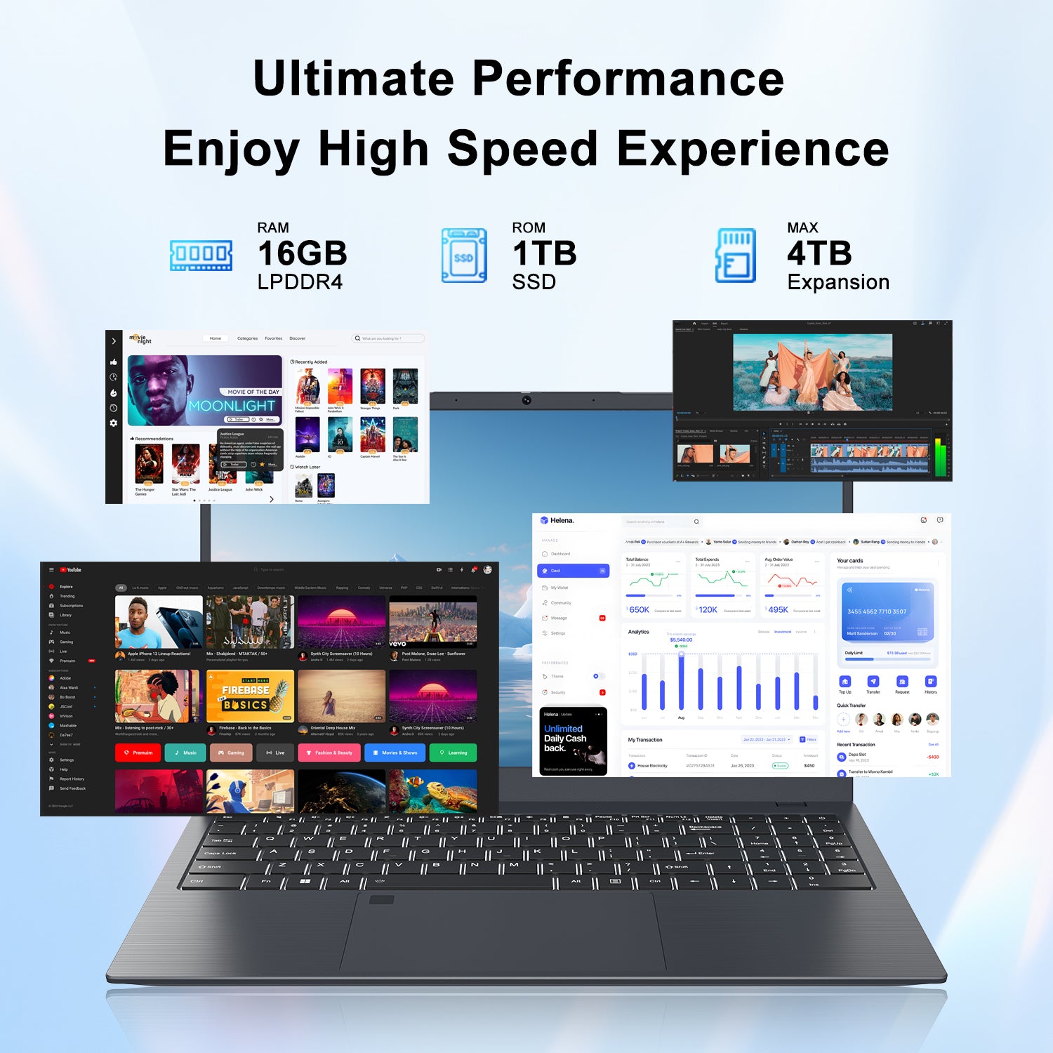 BLUEING 15.6" Laptop Computer, 16GB LPDDR4 RAM 1TB SSD, Intel UHD Graphics, Intel Celeron N5095, 1080P FHD IPS Display, Fingerprint, Backlit KB, Wi-Fi 5, BT5.0, Windows 11 Laptop for Business Office BLUEING