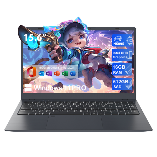 15.6 Inch Business Laptop Notebook PC CPU N5095 16GB RAM 512GB SSD Storage Windows 11 Fingerprint Recognition Backlit Keyboard laptop laptops for college laptops affordable laptop