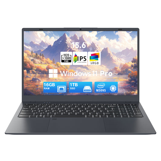BLUEING 15.6" Laptop Computer, 16GB LPDDR4 RAM 1TB SSD, Intel UHD Graphics, Intel Celeron N5095, 1080P FHD IPS Display, Fingerprint, Backlit KB, Wi-Fi 5, BT5.0, Windows 11 Laptop for Business Office BLUEING
