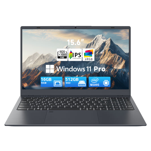 BLUEING 15.6" Laptop Computer, 16GB LPDDR4 RAM 512GB SSD, Intel UHD Graphics, Intel Celeron N5095, 1080P FHD IPS Display, Fingerprint, Backlit KB, Wi-Fi 5, BT5.0, Windows 11 Laptop for Business Office BLUEING