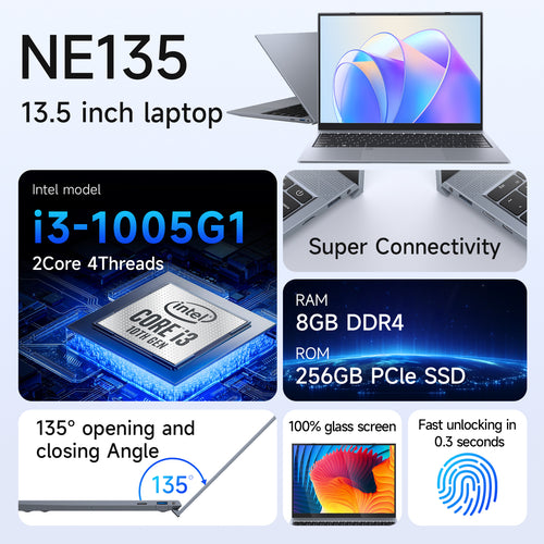 13.5 Intel core i3-1005G1 Laptop DDR4 8GB RAM 256GB SSD Business Student Computer, Backlit Keyboard, Fingerprint Recognition, 2256 * 1504 IPS 2K, WIFi6, USB3.2,PD/DP,1.2kg Portable Notebook 我的商店