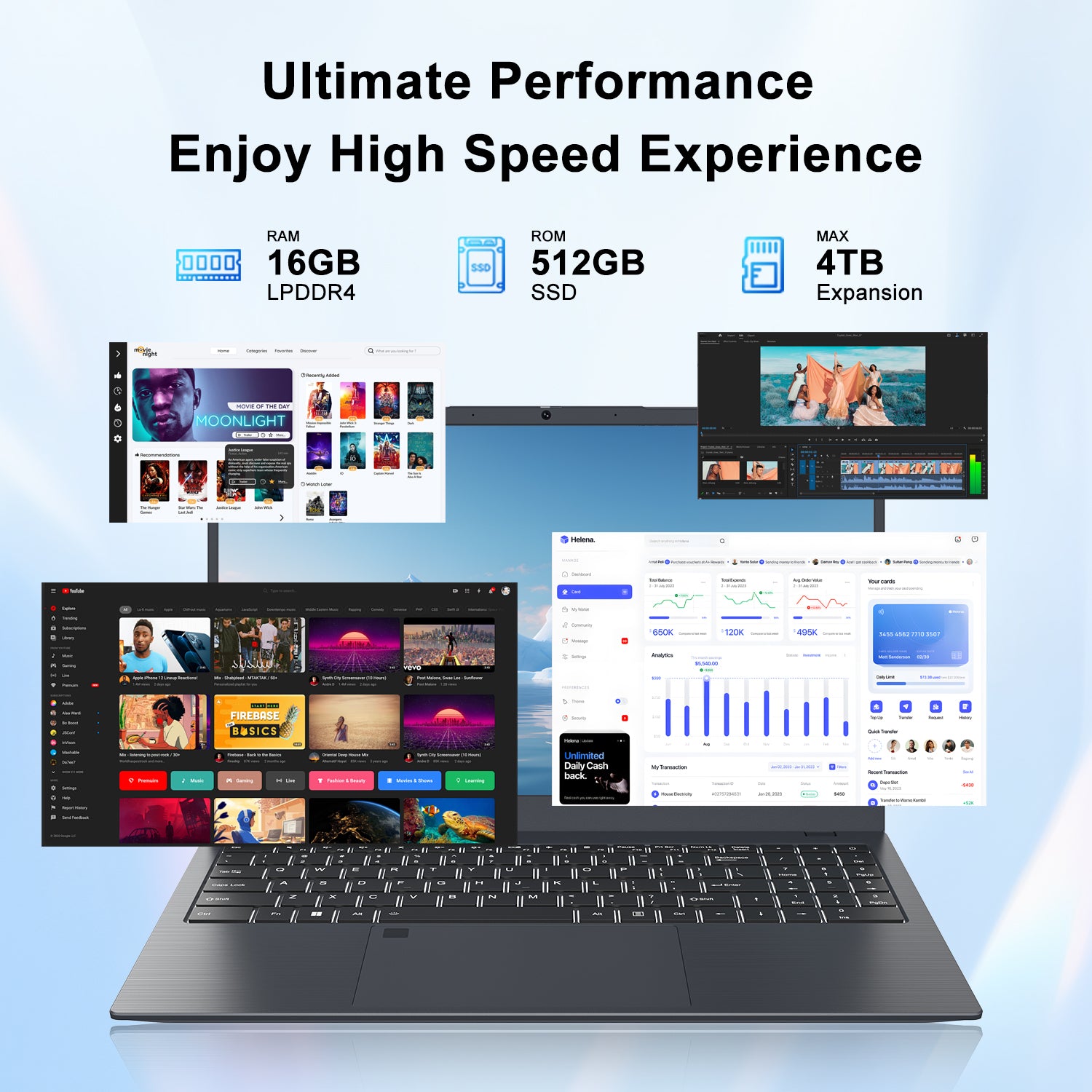 BLUEING 15.6" Laptop Computer, 16GB LPDDR4 RAM 512GB SSD, Intel UHD Graphics, Intel Celeron N5095, 1080P FHD IPS Display, Fingerprint, Backlit KB, Wi-Fi 5, BT5.0, Windows 11 Laptop for Business Office BLUEING