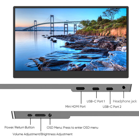 15.6inch Portable Monitor FHD 1080P, USB Type C Port and Speakers, Mini HDMI Gaming Ultra-Slim IPS Display HDR, Plug&Play, External Monitor for Laptop PC Phone Mac 我的商店